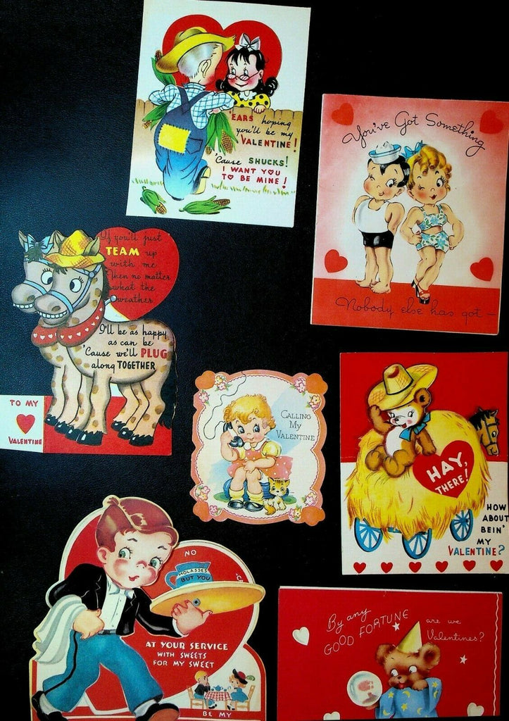 Valentine's Day Card Lot of 7 Vintage Telephone Horse Sailor Crystal Ball
