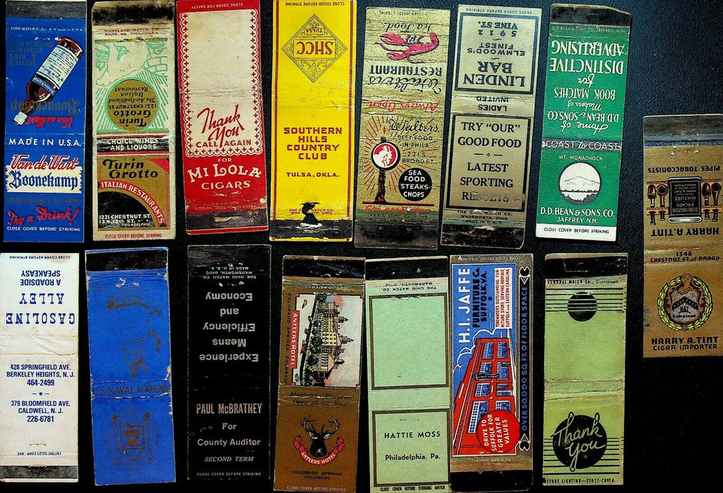 Matchbook Covers Lot of 15 Cigar Tobacco Furniture Hotel Speakeasy Boonekamp