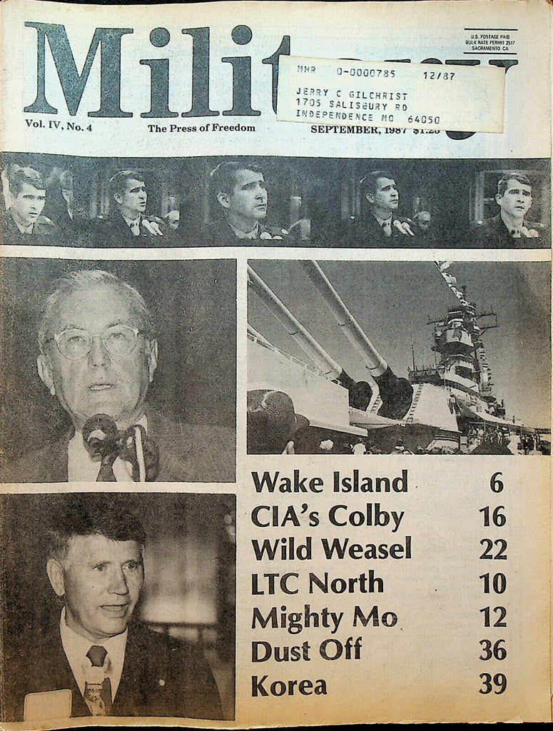Military Magazine September 1987 Oliver North Wake Island William Colby