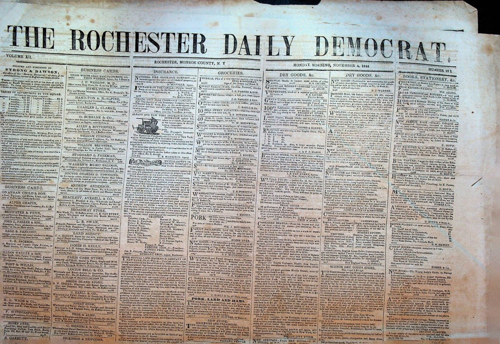 Rochester NY Daily Democrat Newspaper November 4 1844 Whigs