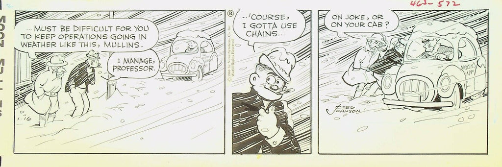 Moon Mullins Ferd Johnson Original Comic Strip Art January 16 1968 Snowstorm