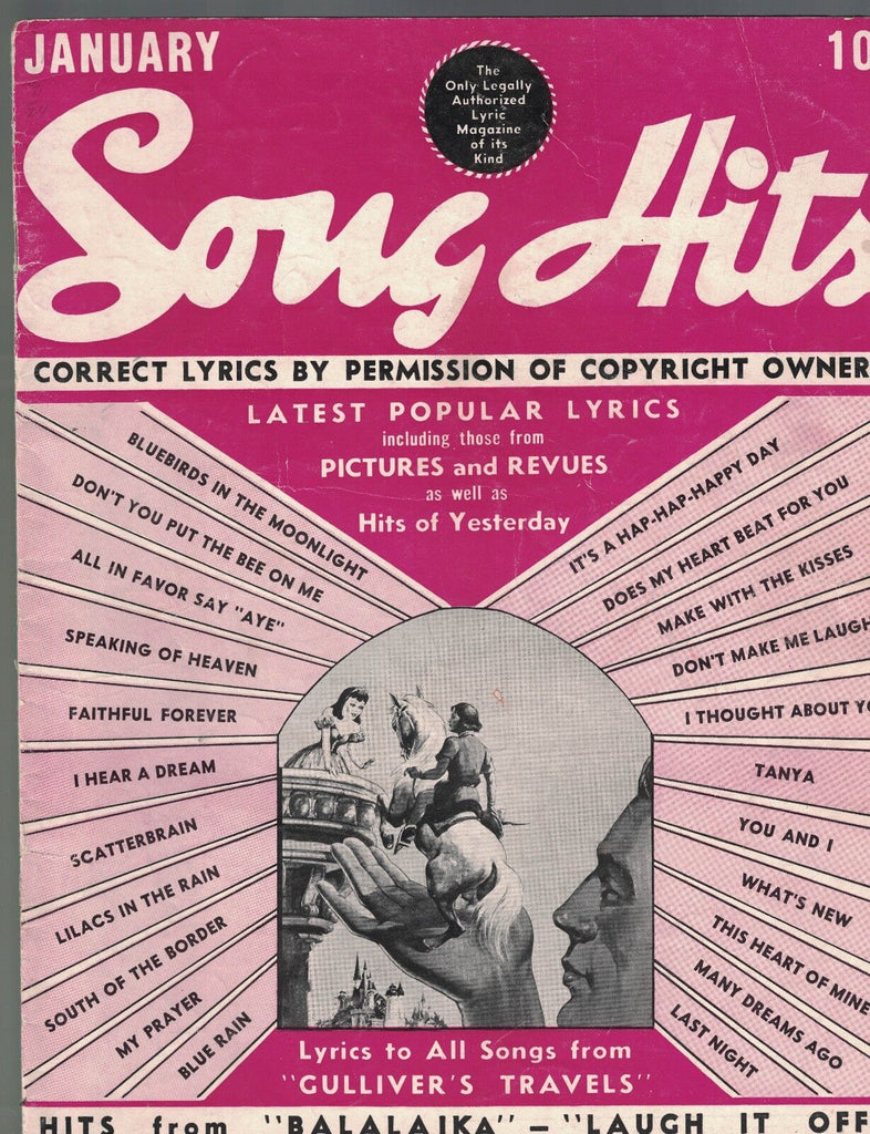 Song Hits Magazine January 1940 Gulliver's Travels Marx Brothers