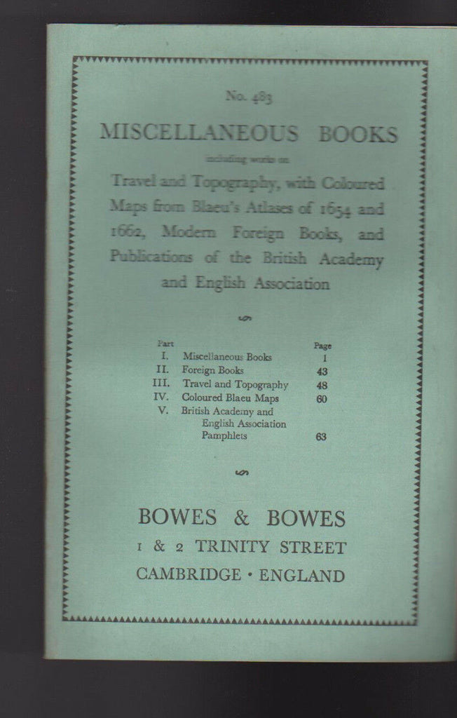 Bowes & Bowes Catalog #483 Miscellaneous Books