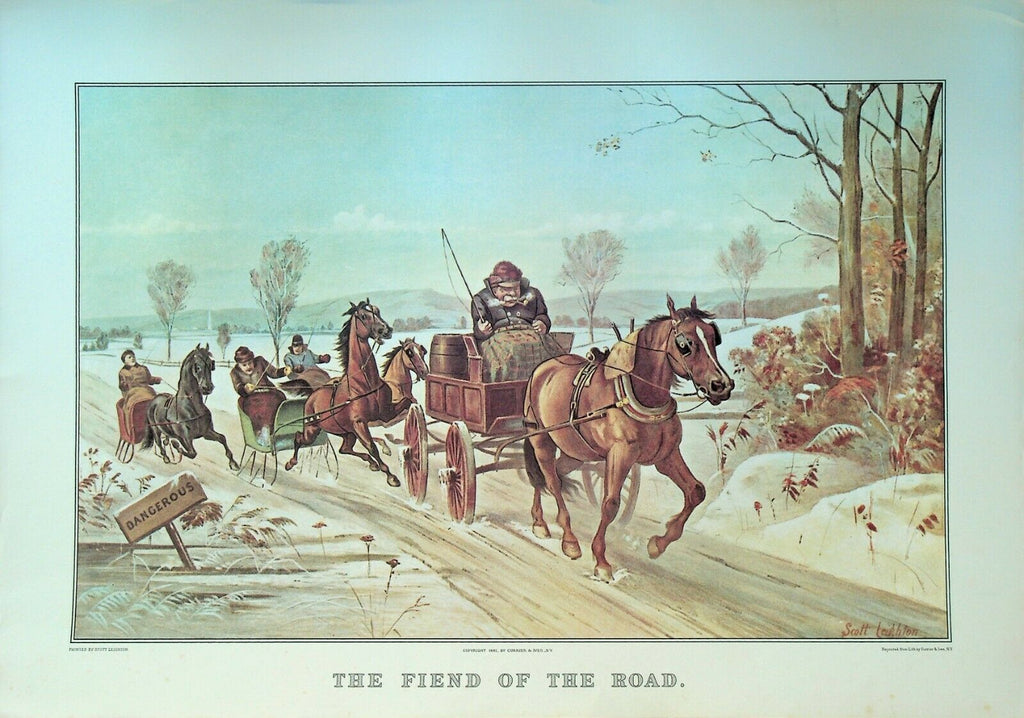 Currier & Ives Calendar Topper 1967 The Fiend of the Road