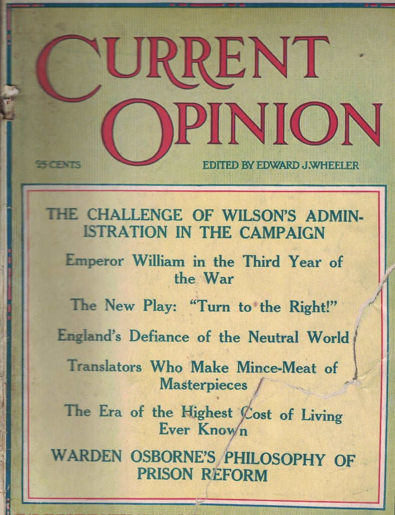 Current Opinion October 1916 World War I Cannibalism Samuel Butler