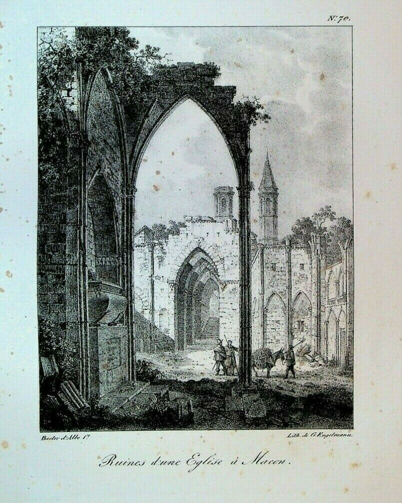 Godefroy Engelmann Lithograph 1820s Ruins of Church in Macon #70