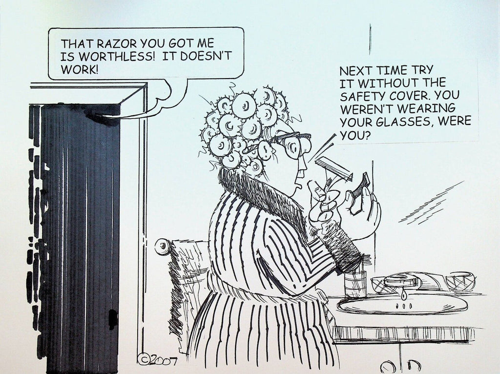 Bill Landis Original Cartoon Art The Villages Daily Sun 2007 Razor Shaving
