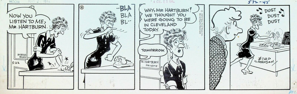 Moon Mullins Original Comic Strip Art Ferd Johnson May 22 1972 Secretary