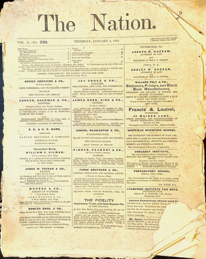 The Nation Magazine January 6 1870 China American Colleges