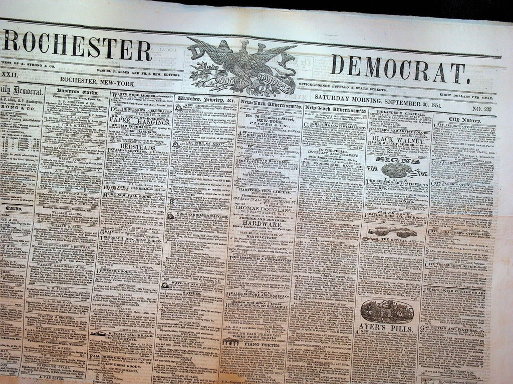 Rochester NY Democrat Newspaper September 30 1854 Temperance Convention
