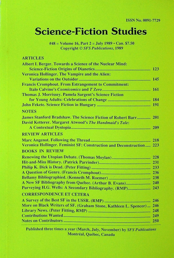 Science Fiction Studies 48 July 1989 Dianetics Pamela Sargent Italo Calvino