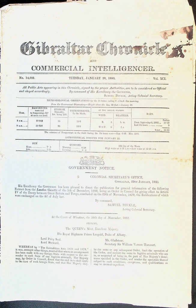 Gibraltar Chronicle & Commercial Inquirer January 20 1883 Russia Ireland Germany