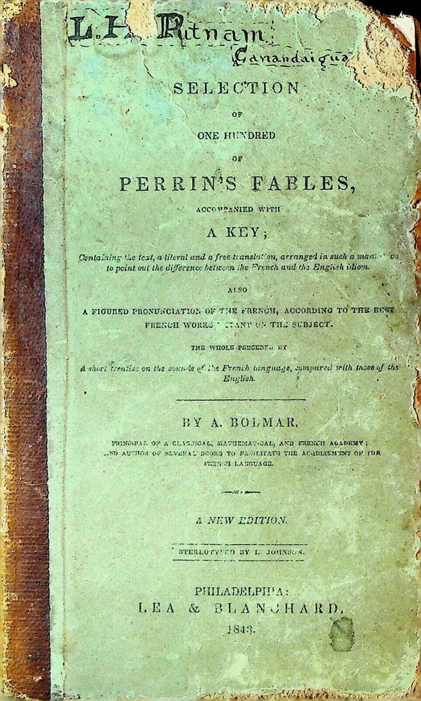 A Selection of One Hundred of Perrin's Fables by A Bolmar 1843 HC