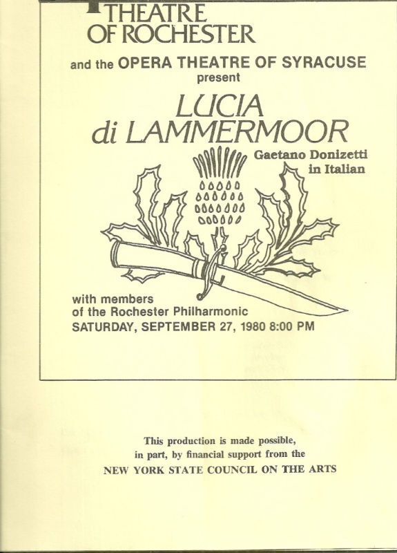 Lucia di Lammermoor Opera Theatre of Rochester NY program RPO Gaetano Donizetti
