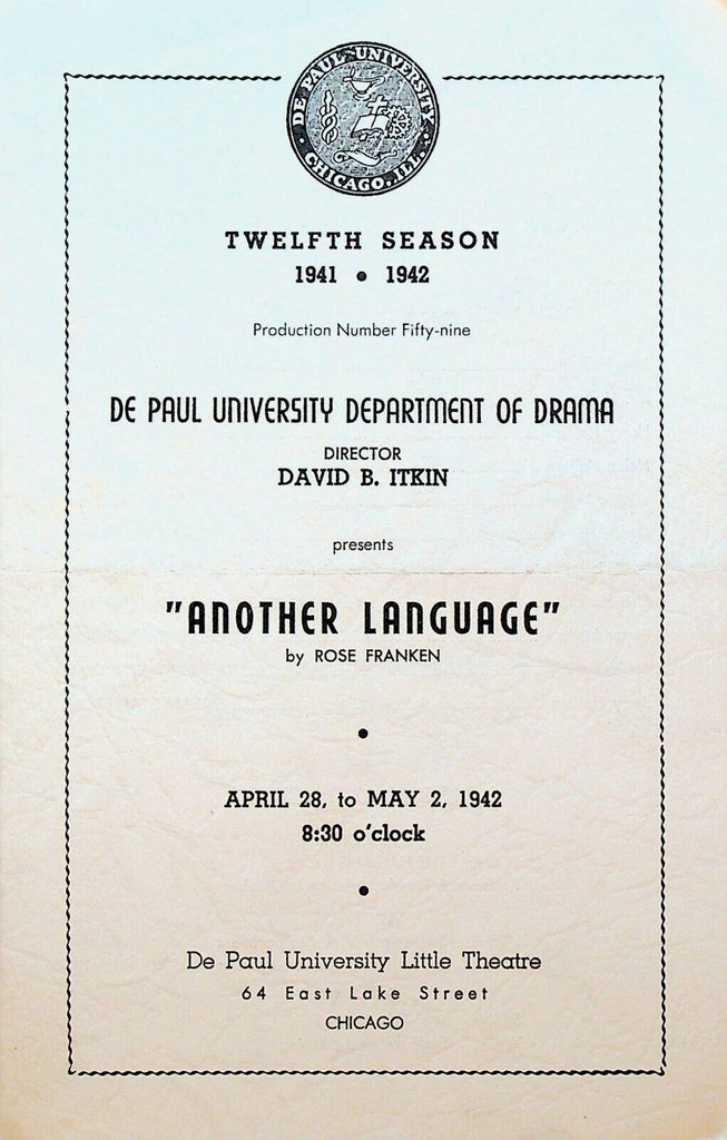 Another Language Program DePaul University Department of Drama April 28 1942
