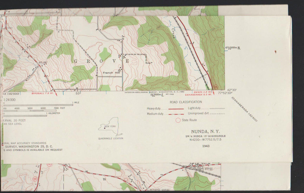 Nunda NY Quadrangle 1943 Topographical Map