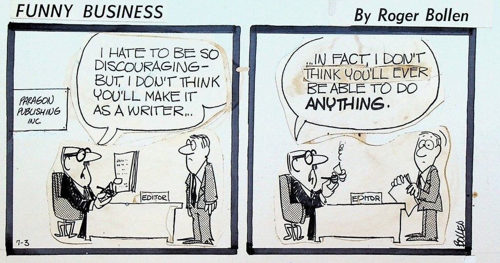 Funny Business Original Comic Strip Art Rog Bollen Editor Writer Job Interview