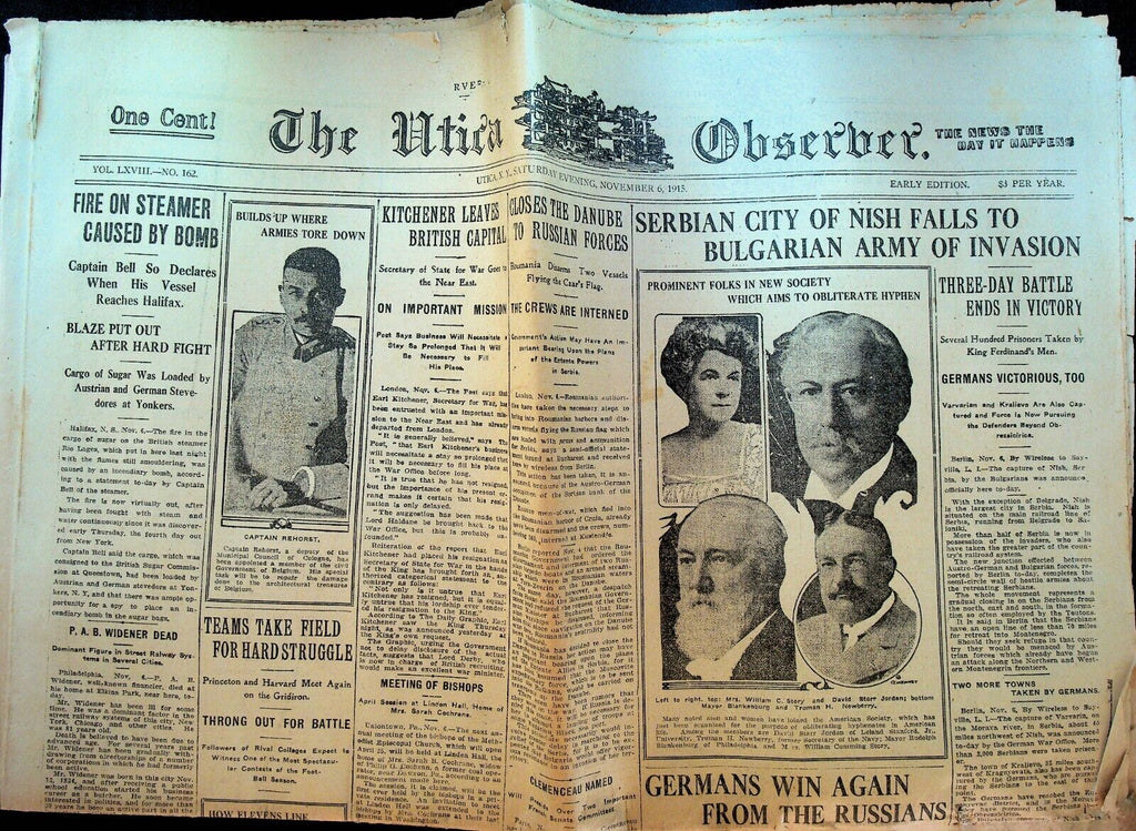 Utica Observer November 6 1915 WWI Princeton v Harvard Football Briggs Golf