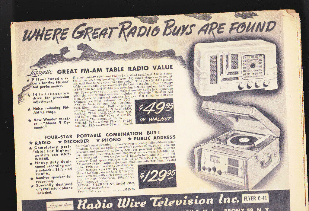 Radio Wire Television Inc Flyer C-41 Lafayette Radio and more