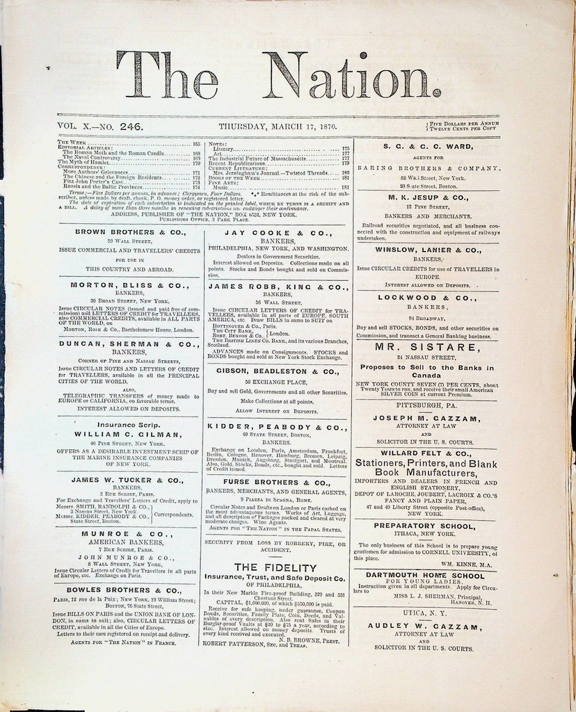 The Nation Magazine March 17 1870 Jesuit Pope Reconstruction China