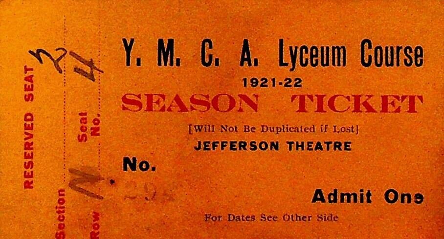 YMCA Lyceum Course Season Ticket 1921 1922 Marguarette Stahl Jess Pugh Co