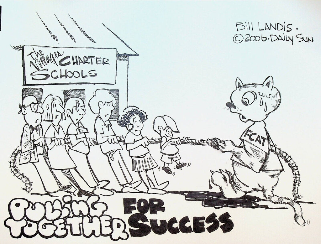 Bill Landis Original Cartoon Art The Villages Daily Sun 2006 Charter Schools