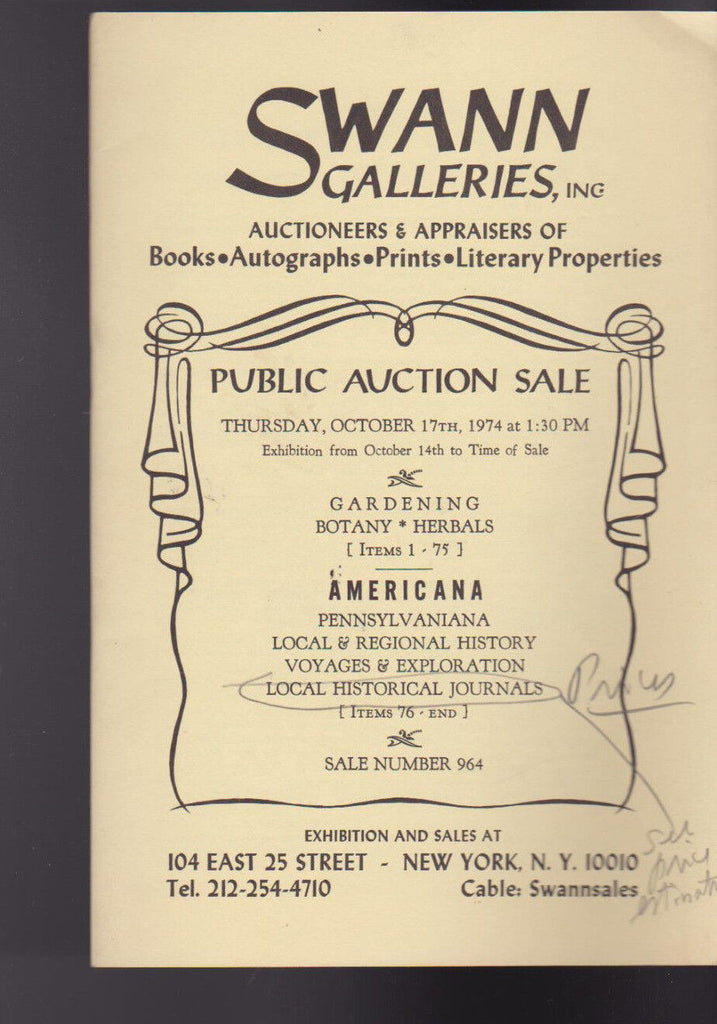 Swann Galleries Auction Catalog 1974 Americana Pennsylvaniana