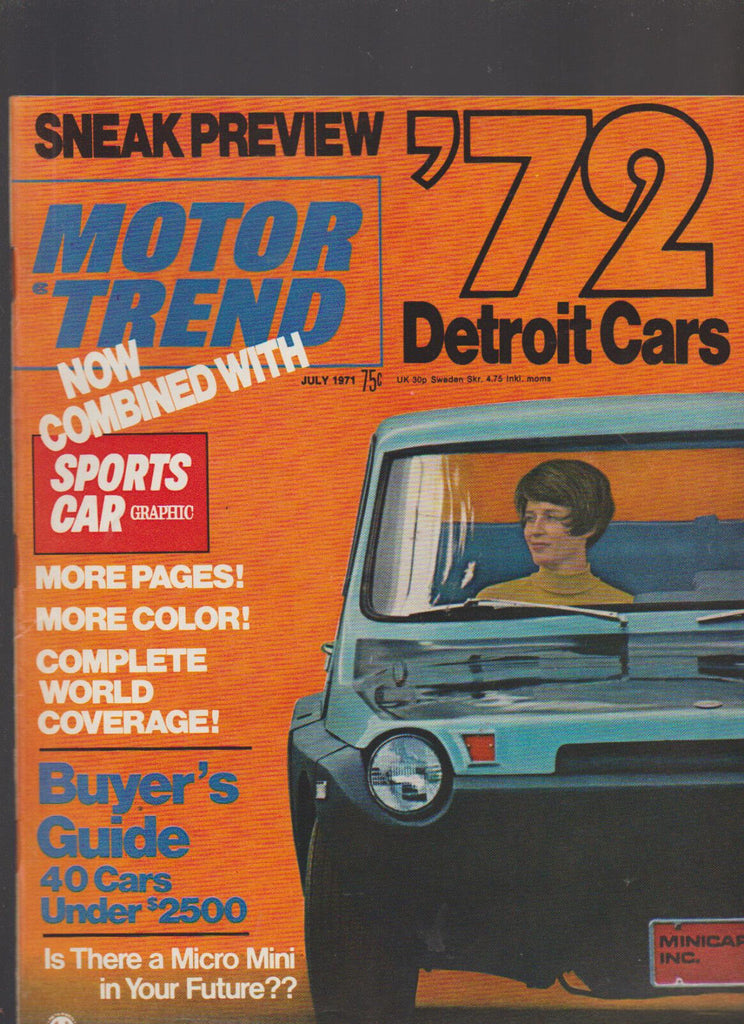 Motor Trend Magazine July 1971 1972 Cars Ford VW Toyota