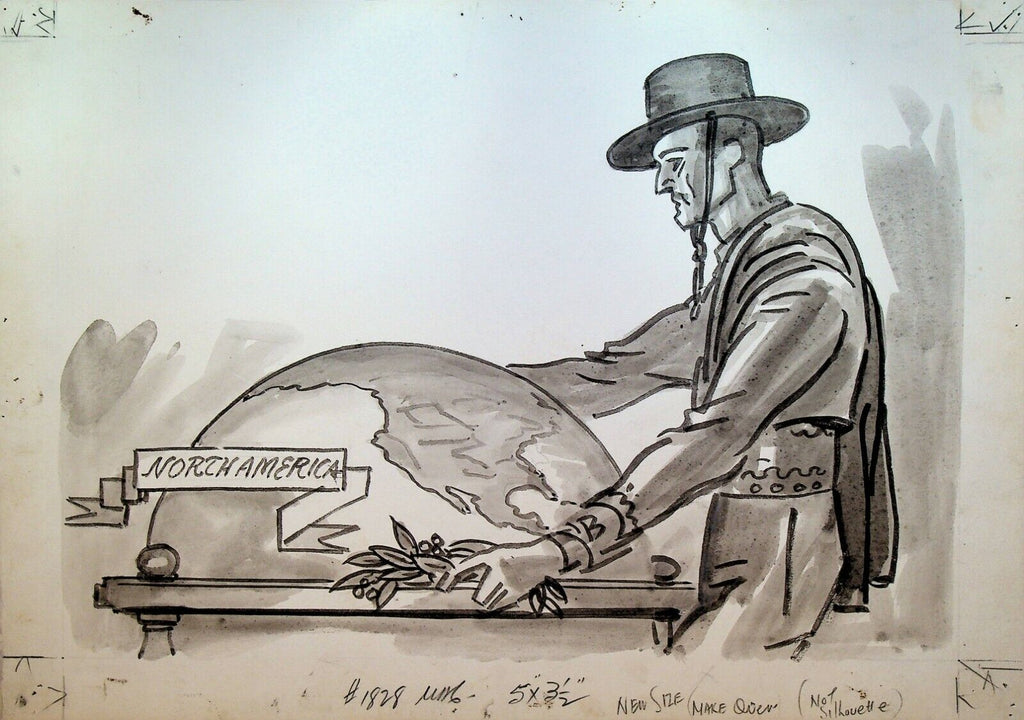 Spaniard Looking at North America Globe Oscar Cesare Original Art 1936