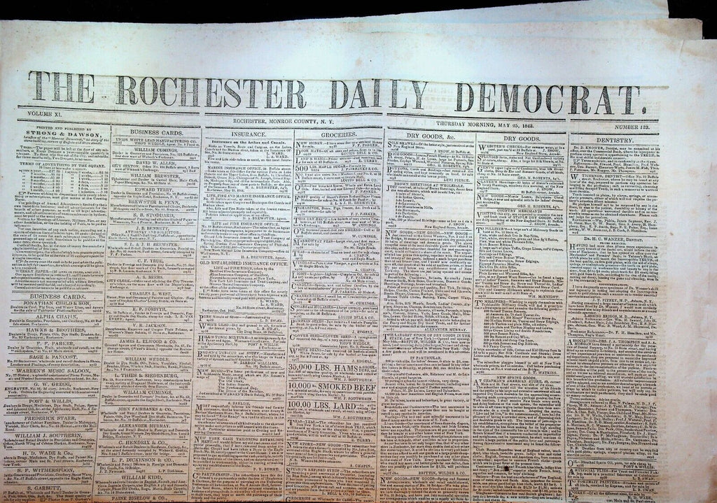 Rochester NY Daily Democrat Newspaper May 25 1843 Texas Slavery Railroads