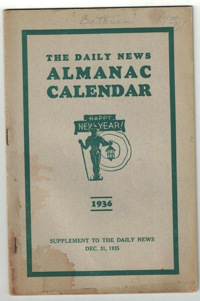 Batavia NY Daily News Almanac Calendar 1936 Upstate New York
