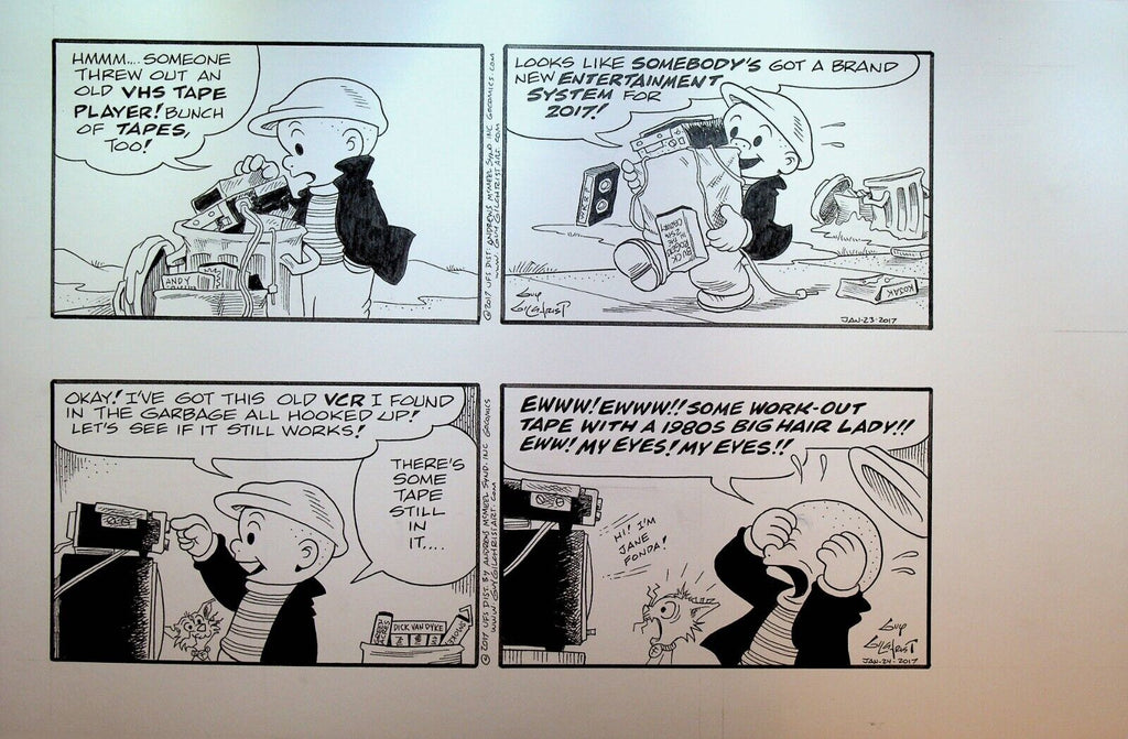 Nancy Comic Strip Original Art Guy Gilchrist January 2017 Jane Fonda VHS Workout