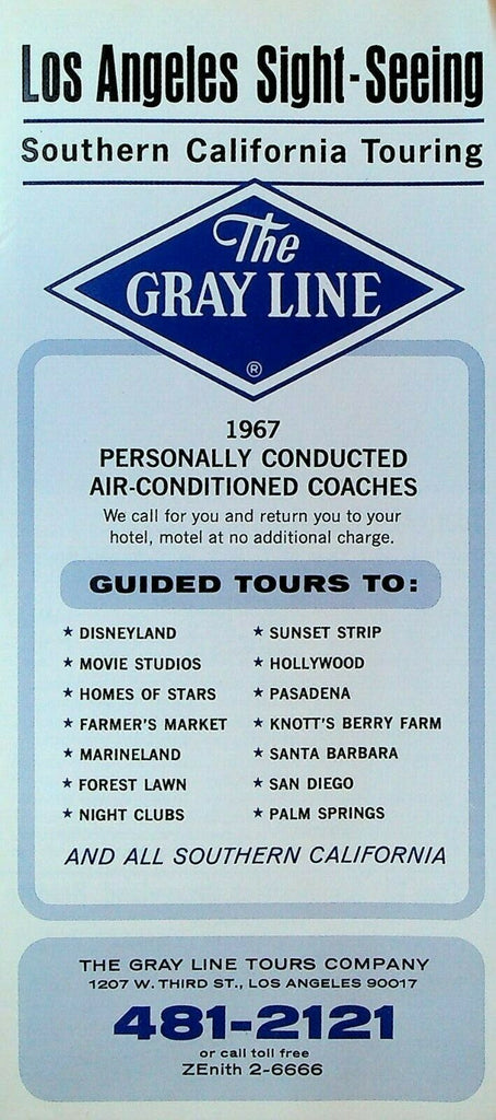 Gray Line Los Angeles Sight-Seeing Brochure 1967 Disneyland Universal City