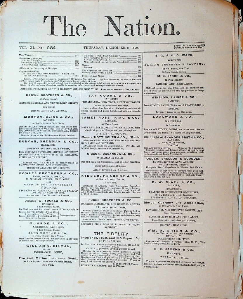 The Nation Magazine December 8 1870 Franco Prussian War  Yale College