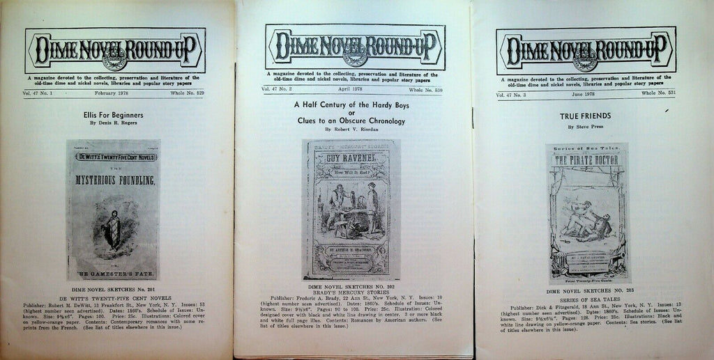Dime Novel Round Up 1978 Lot of 6 Issues Edward Ellis Hardy Boys Nick Carter
