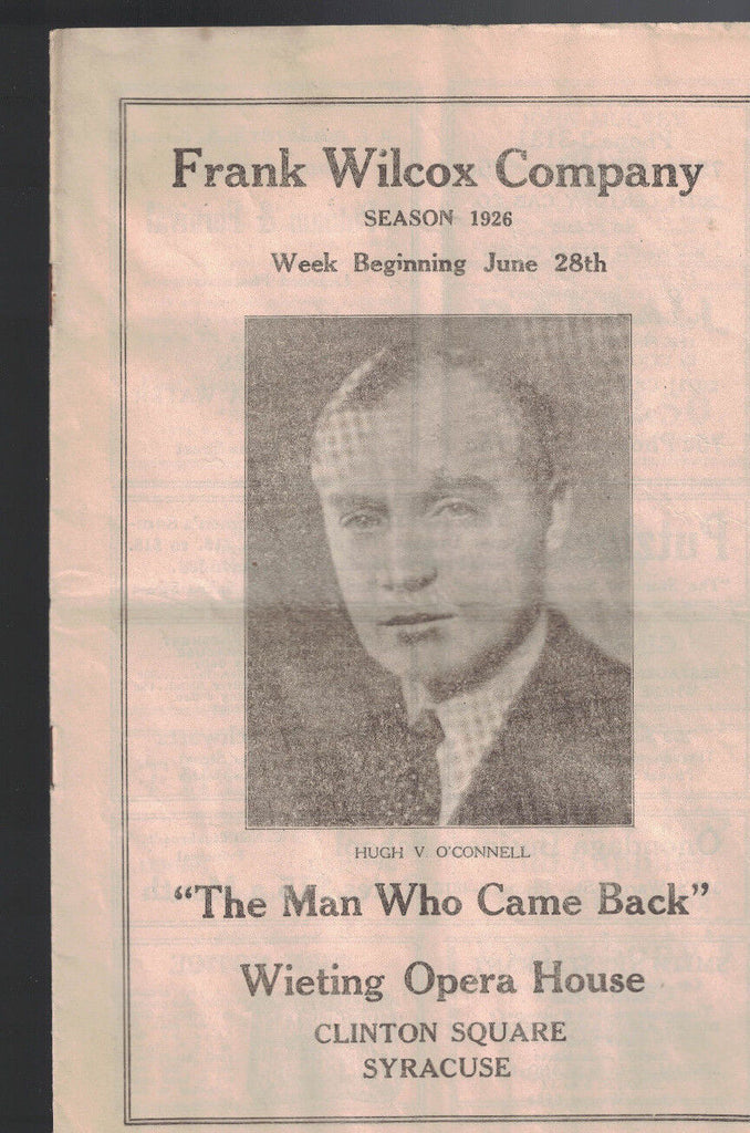 The Man Who Came Back Program June 28 1926 Wieting Opera House Syracuse NY