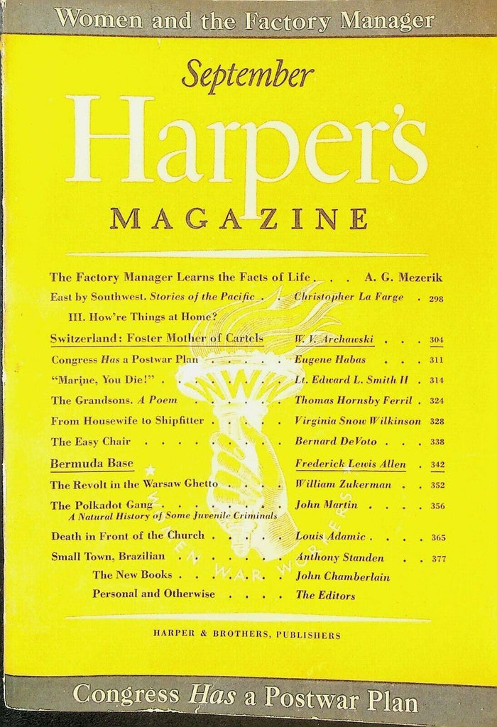 Harper's Magazine September 1943 WWII Warsaw Ghetto Revolt Bermuda