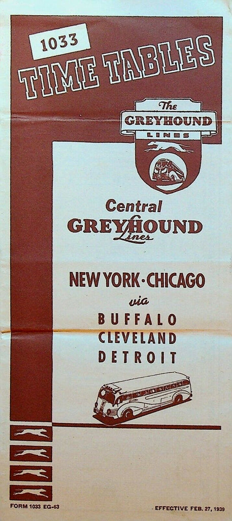 Central Greyhound Lines Time Tables February 27 1939 New York Chicago Buffalo