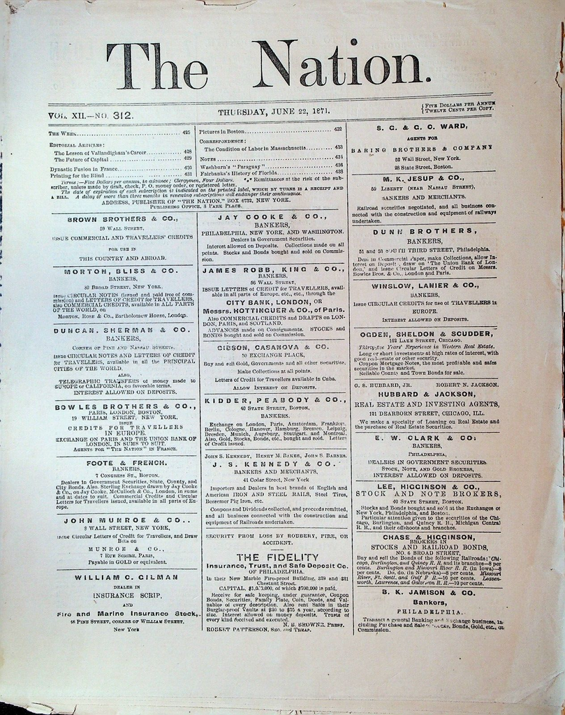 The Nation Magazine June 22 1871 Printing for the Blind Boston