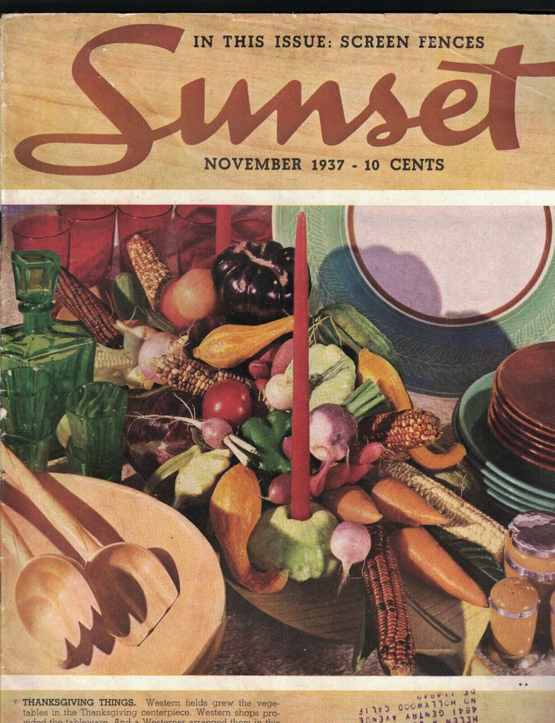 Sunset Magazine November 1937 Mexico Vegetables in Thanksgiving Centerpiece