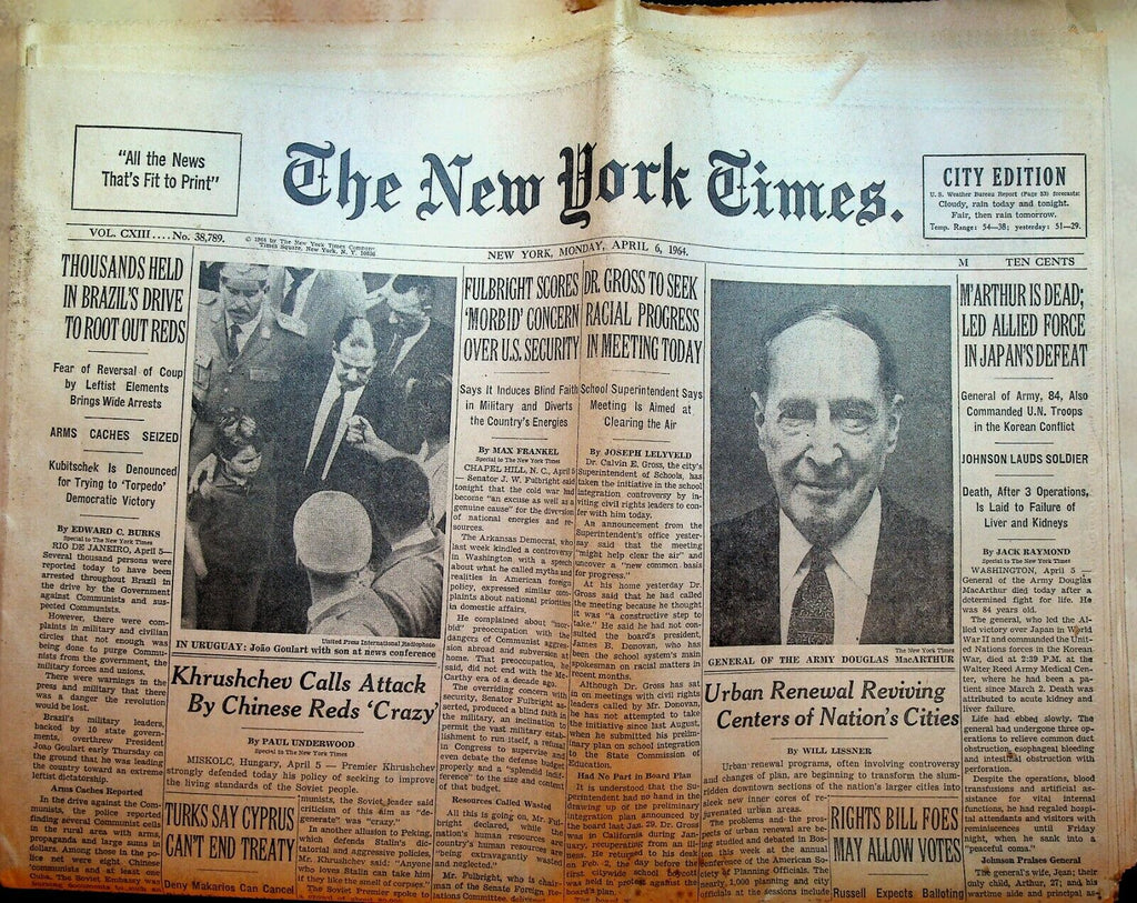 The New York Times April 6 1964 Douglas MacArthur Dies World's Fair