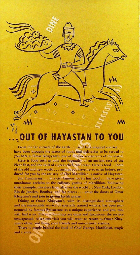 Omar Khayyam's Restaurant Fresno San Francisco Brochure George Mardikian
