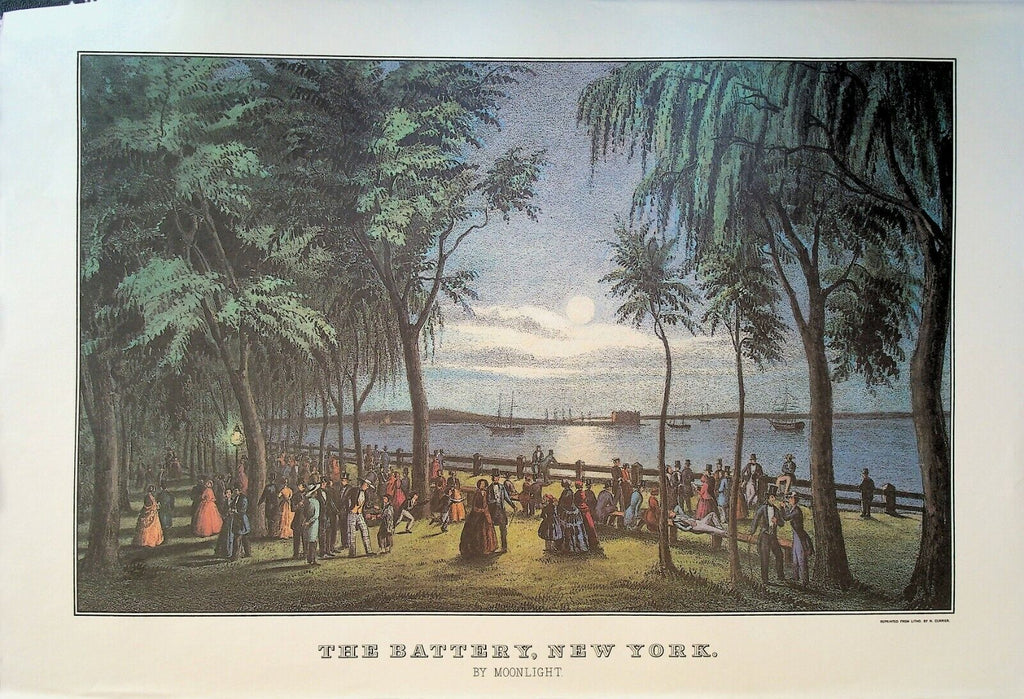 Currier & Ives Calendar Topper 1983 The Battery New York by Moonlight