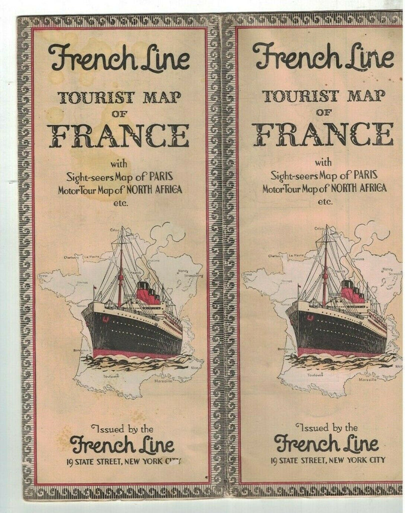 French Line Tourist Map of France & Paris Street Map North Africa Motor Tour