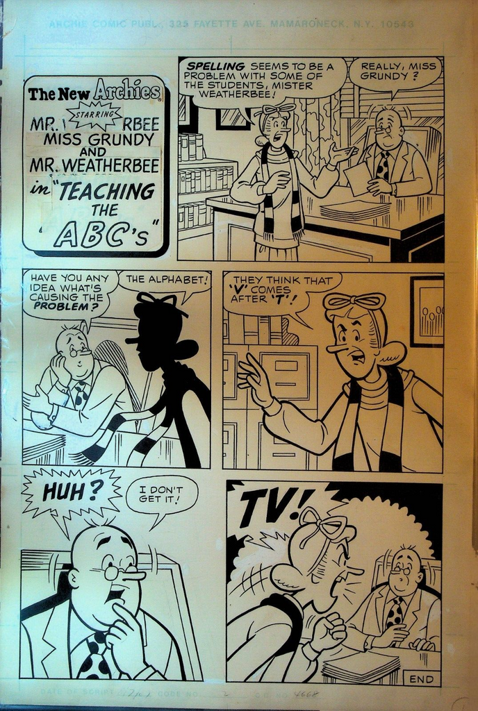 New Archies Comic Digest 1 Original Art Teaching the ABC's 1988 Miss Grundy