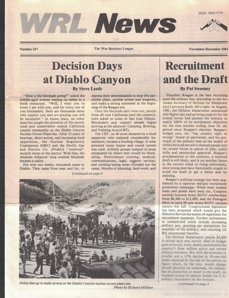 WAR RESISTERS LEAGUE WRL News November 1981 Resistance & The Draft
