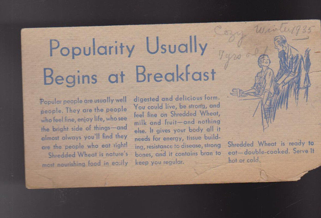 Shredded Wheat Blotter 1930s Popularity Usually Begins at Breakfast