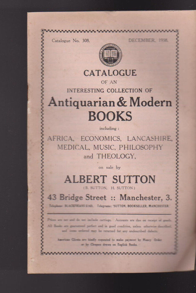 Albert Sutton Catalog #308 Antiquarian & Modern Books 1938