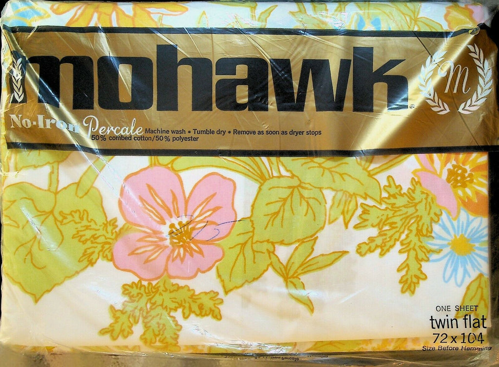 Mohawk No Iron Percale Twin Flat Sheet Wentworth NOS Sealed