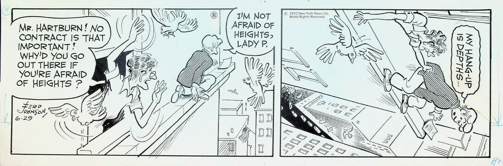 Moon Mullins Original Comic Strip Art Ferd Johnson June 29 1972 Contract